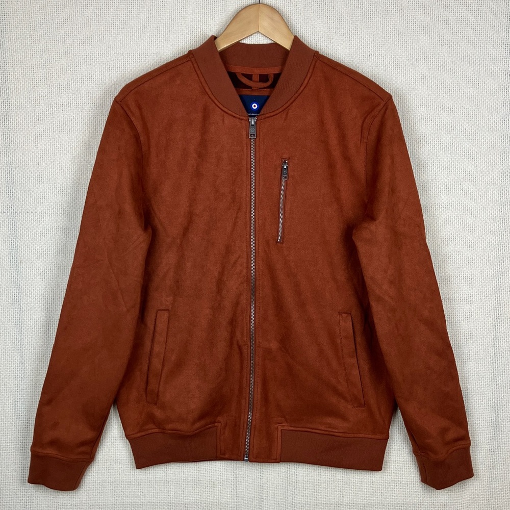 Ben Sherman Rust Faux Suede Bomber Jacket Full Zip NWT